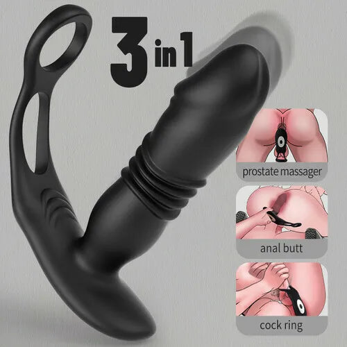Superbuyg™ 12-Vibration, 3-Push Prostate Massager with Dual Penile Rings