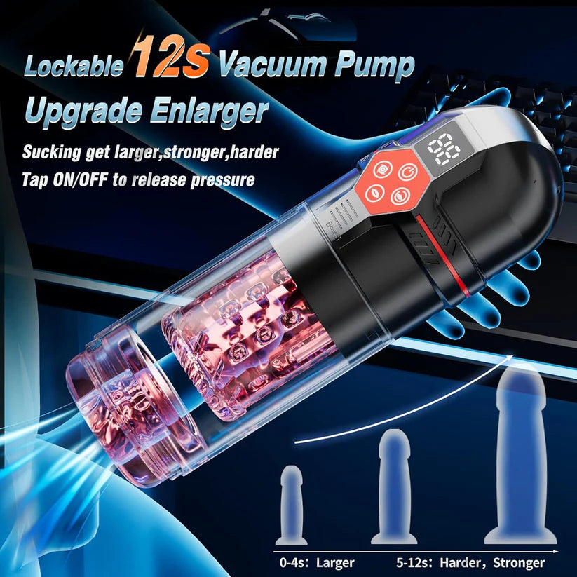 Superbuyg™Male Masturbator Penis Pump – 12-Level Vacuum, 7-Mode Thrusting, Rotating, Vibrating & Sucking with LCD Display
