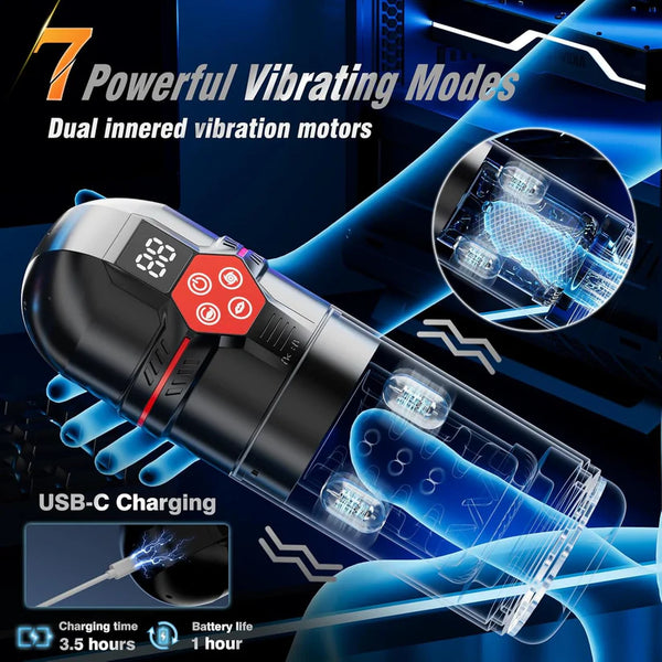 Superbuyg™Male Masturbator Penis Pump – 12-Level Vacuum, 7-Mode Thrusting, Rotating, Vibrating & Sucking with LCD Display